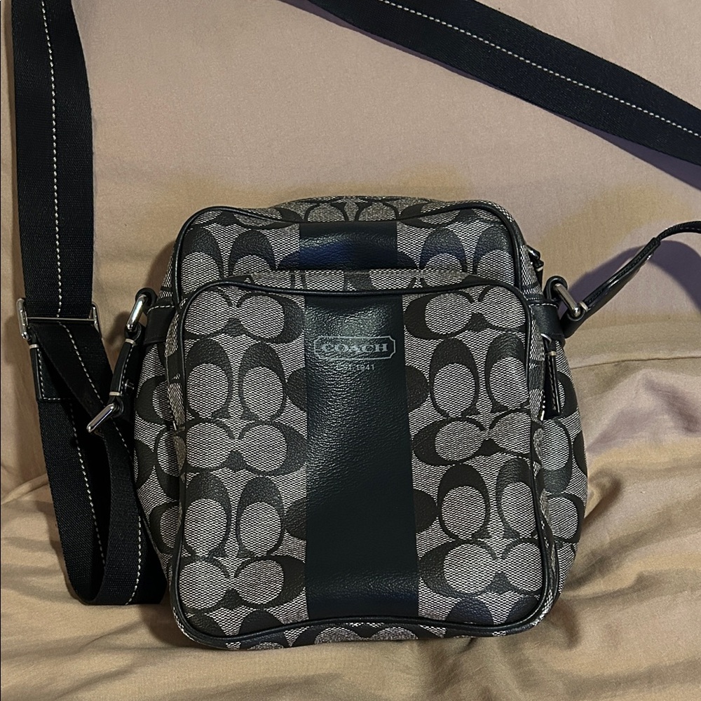 Coach Signature Black and Gray Messenger Bag